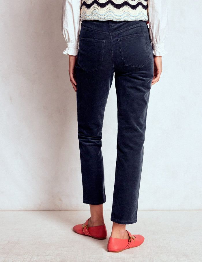 High-Waisted Cord Slim Jeans Navy
