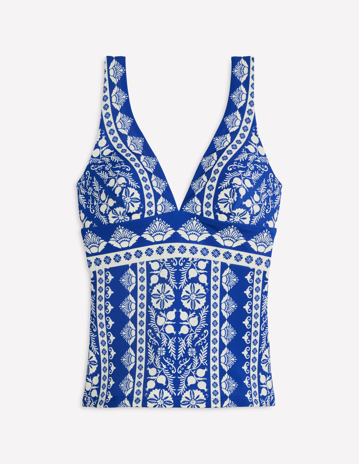 Porto Tankini Top Bright Blue, Ornate Stripe