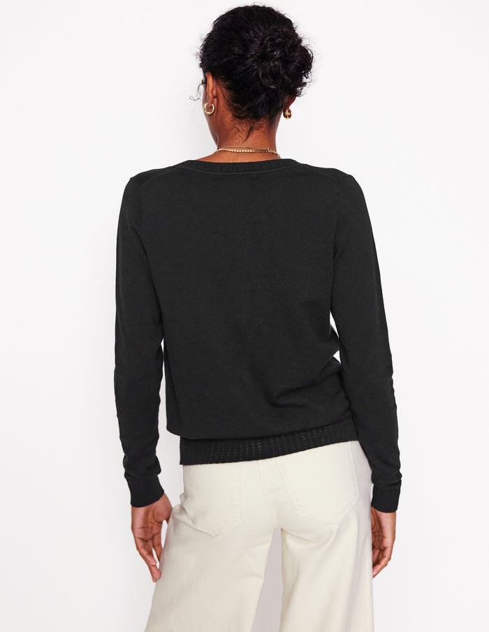 Emilia Cotton Crew Cardigan Black