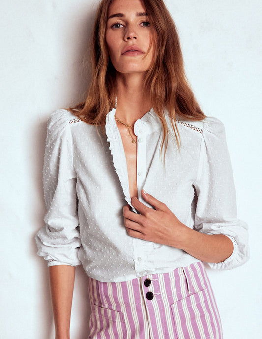 Helena Cotton Dobby Top White