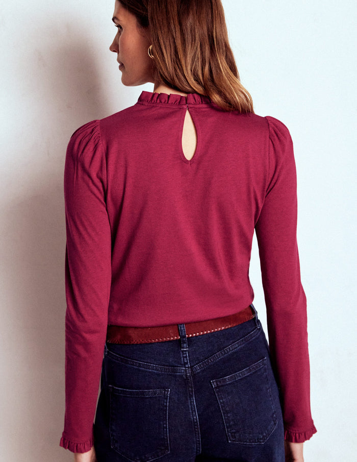 Supersoft Frill Detail Top Burgundy Red