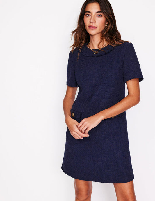 Evita Cotton Shift Dress Navy