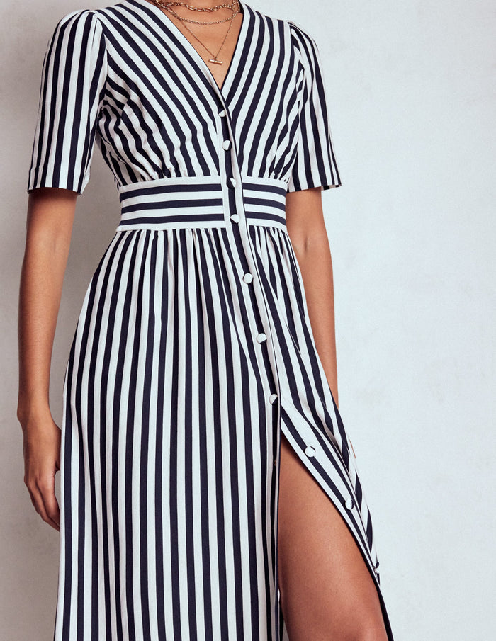 Natalia Jersey Tea Dress French Navy, Ivory Stripe