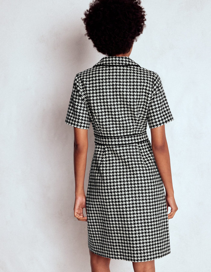 Eda Wool Shift Dress Black Dogstooth