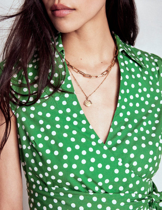 Julia Cotton Wrap Midi Dress Highland Green, Painted Dot