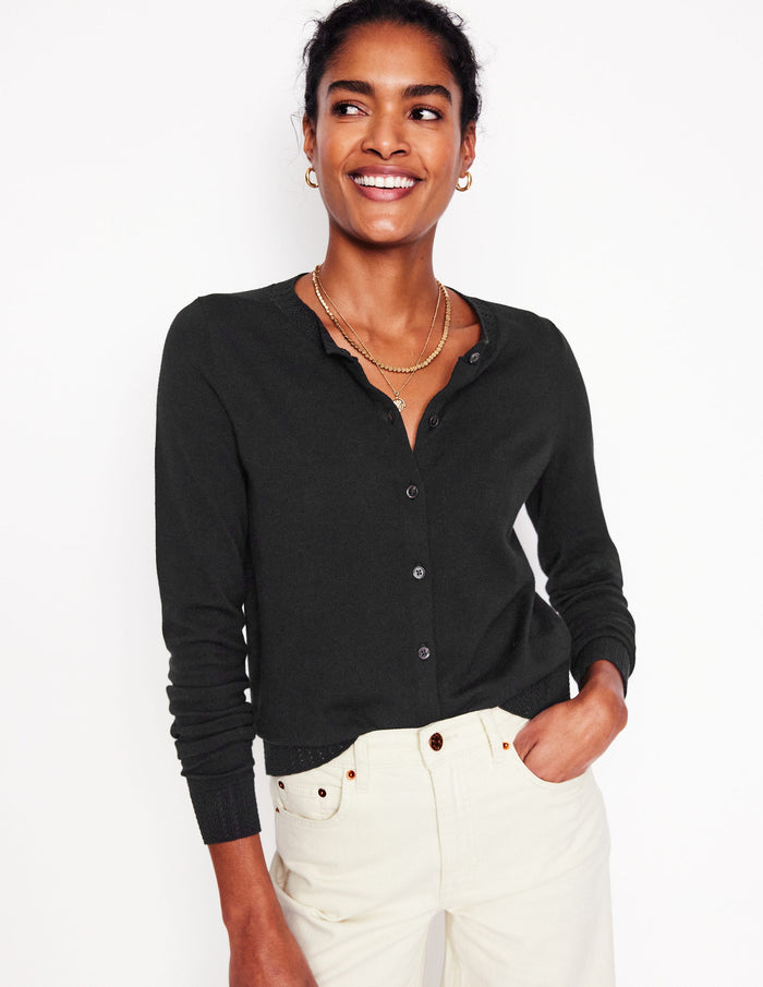 Emilia Cotton Crew Cardigan Black