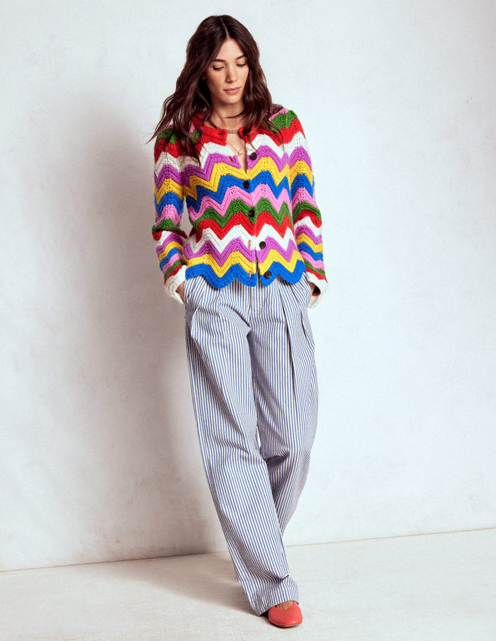Chunky Chevron Knitted Jacket Multi, Zig Zag