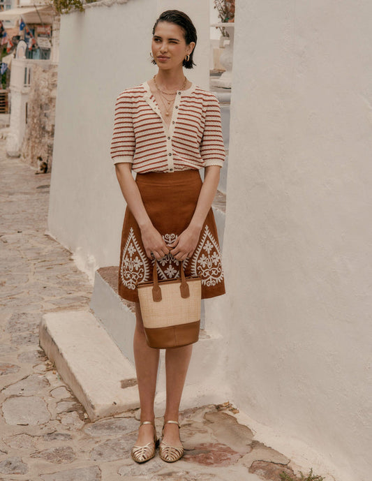 Embroidered Linen Skirt Russet Embroidery