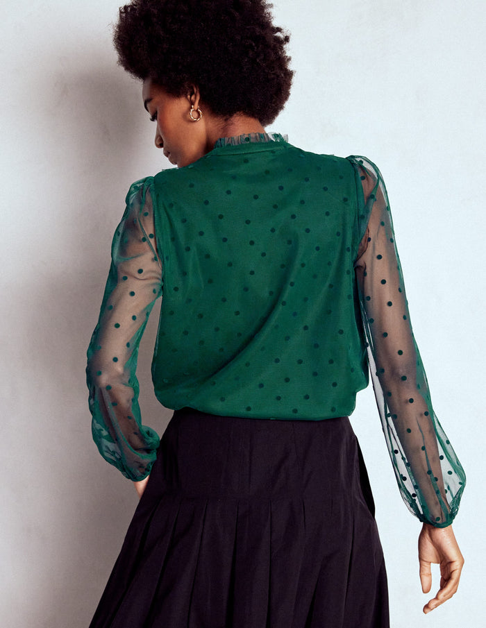Frilled Tulle Blouse Emerald Night