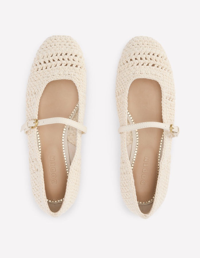 Crochet Mary Jane Flats Ecru
