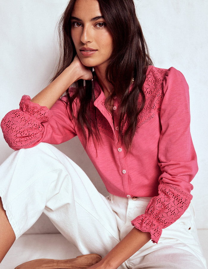 Pippa Broderie Jersey Shirt Rose Pink