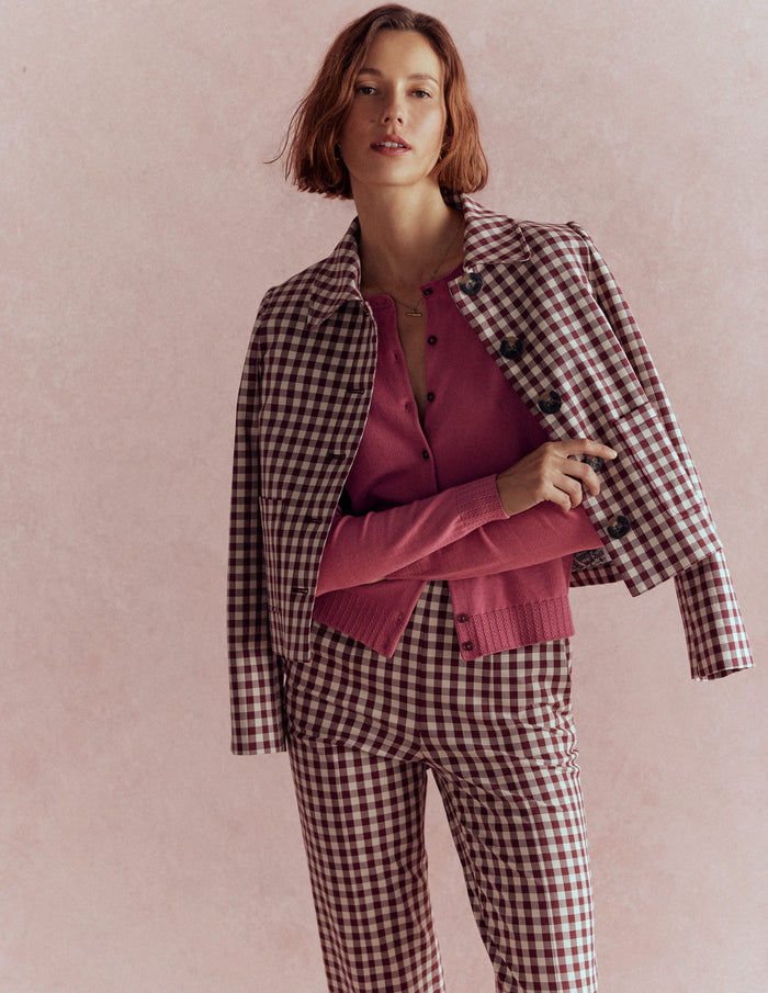 Emilia Cotton Crew Cardigan Pink Heather