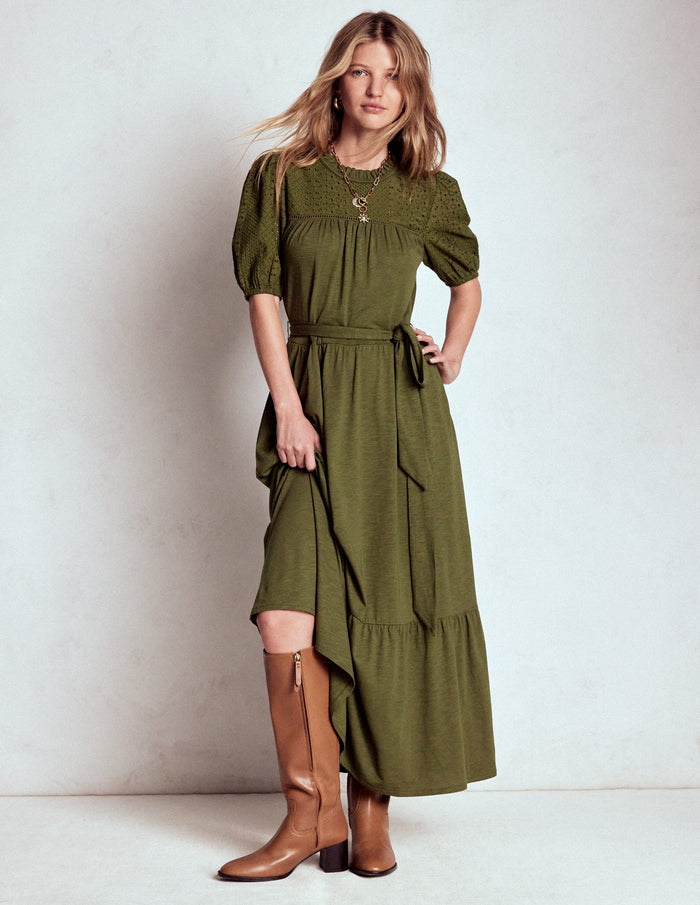 Lorelei Broderie Jersey Dress Woodland Green