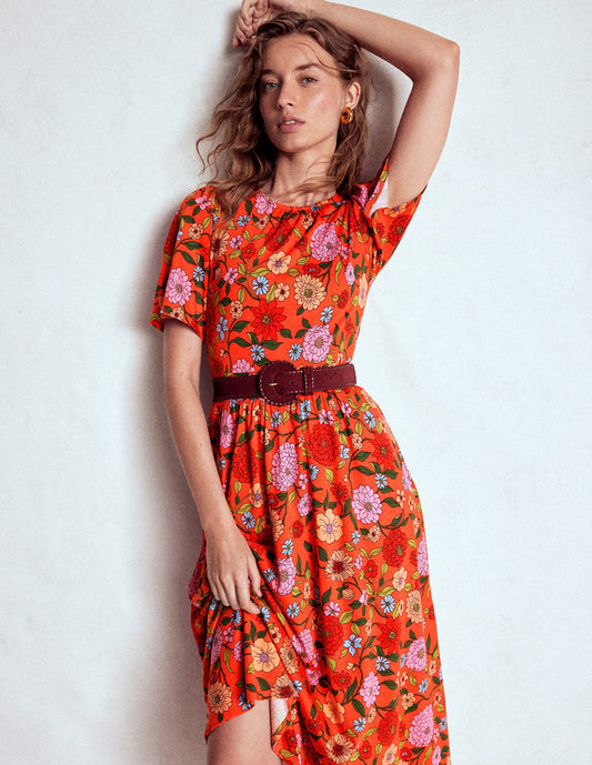 Louisa Jersey Midi Dress Firecracker Red, Dahlia Trail