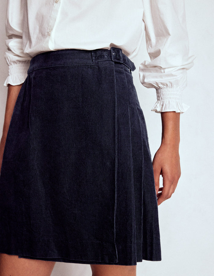 Helen Cord Kilt Skirt Navy