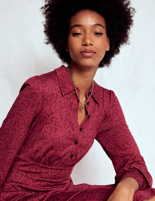 Orla Short Jersey Shirt Dress Chestnut, Blossomy Paisley
