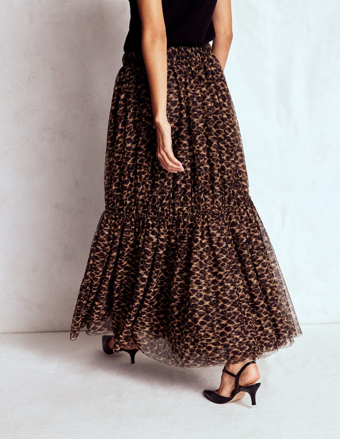 Anna Tulle Midi Skirt Leopard