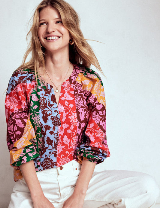 Long Sleeve Notch Top Multi, Ornate Vine