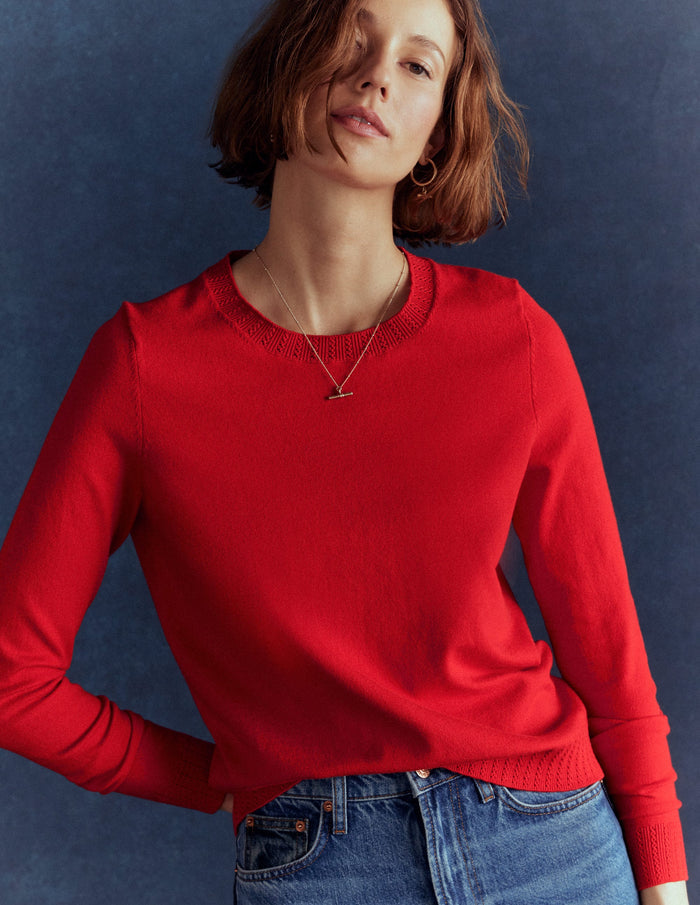 Emilia Cotton Crew Sweater Poppy Red