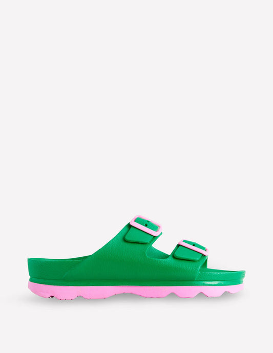 Lyla Double Buckle Sliders Rich Emerald/Soft Pink