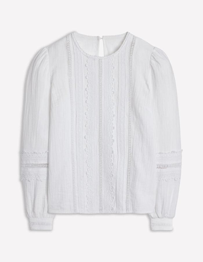 Trim Interest Double Cloth Top White