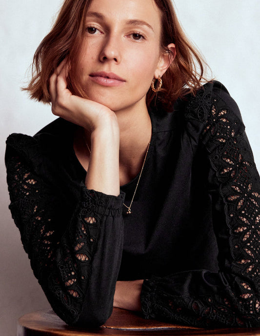 Scarlett Broderie Trim Top Black