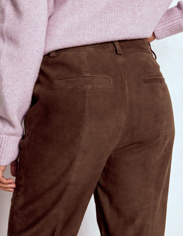 Suede Straight Leg Pants Dark Chocolate