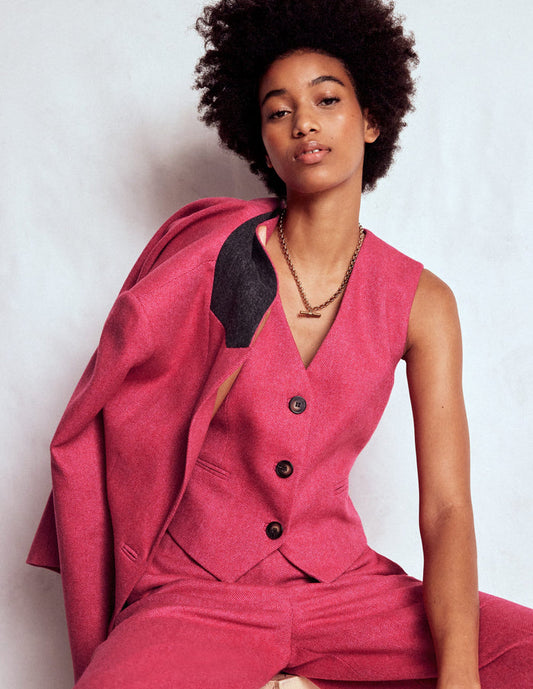 Wool Herringbone Waistcoat Pink Herringbone