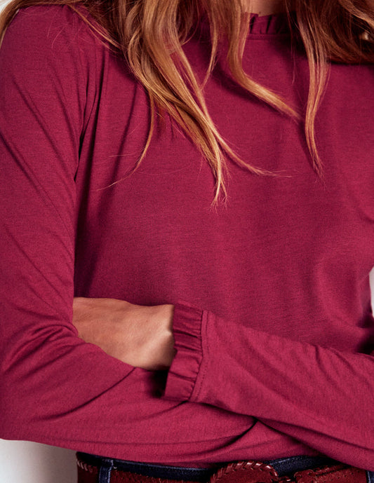 Supersoft Frill Detail Top Burgundy Red