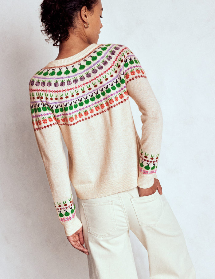 Edie Fair Isle Cardigan Ecru Marl, Fruit