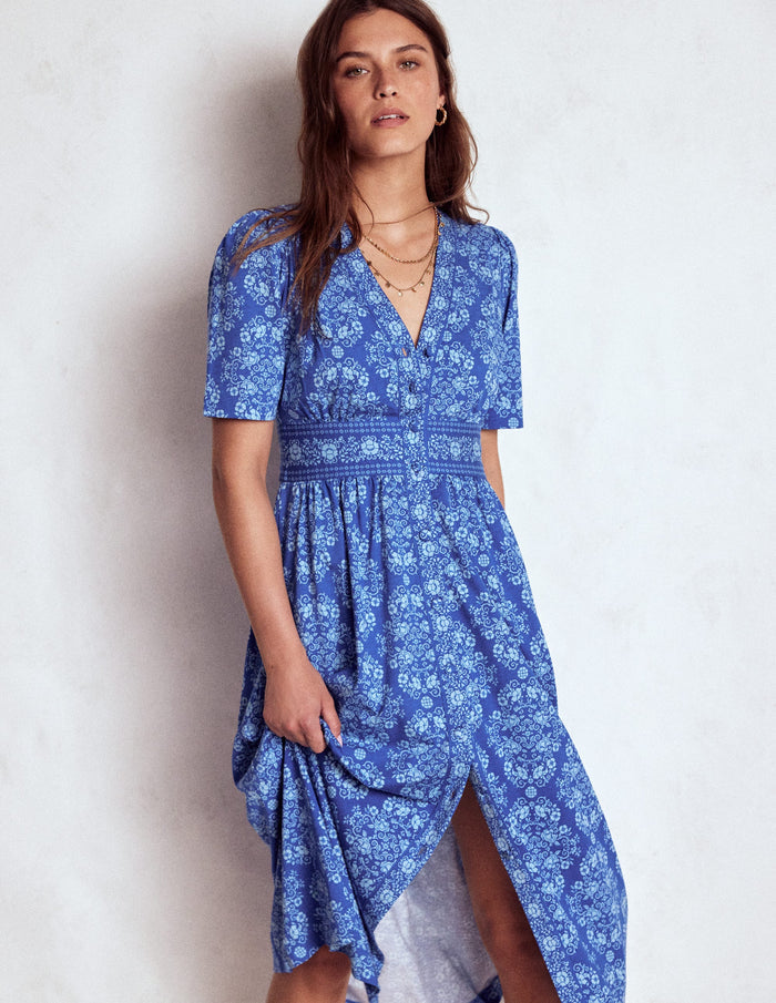 Natalia Jersey Tea Dress Bright Blue, Ornamental