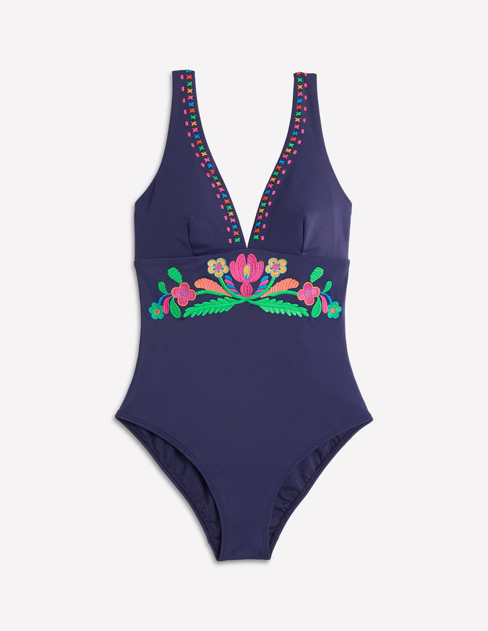 Embroidered Swimsuit Navy