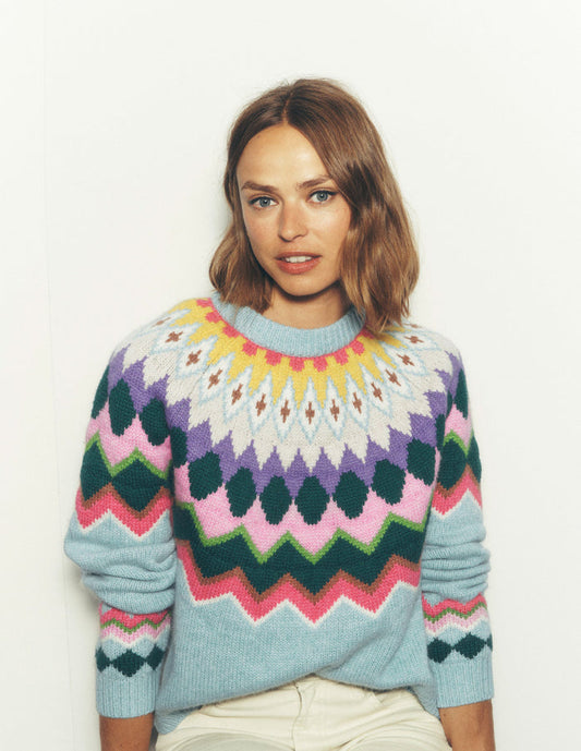 Eleanor Fair Isle Sweater Tourmaline Blue Melange
