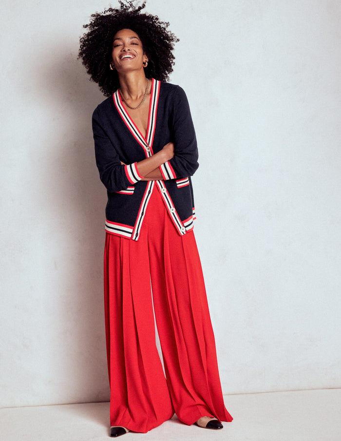 Long Cotton V-neck Cardigan Navy