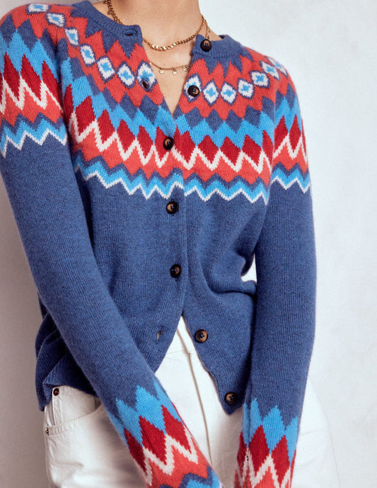 Edie Fair Isle Cardigan Blue Fair Isle