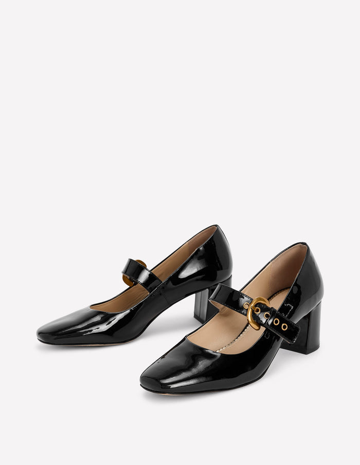 Heeled Buckle Mary Janes Black