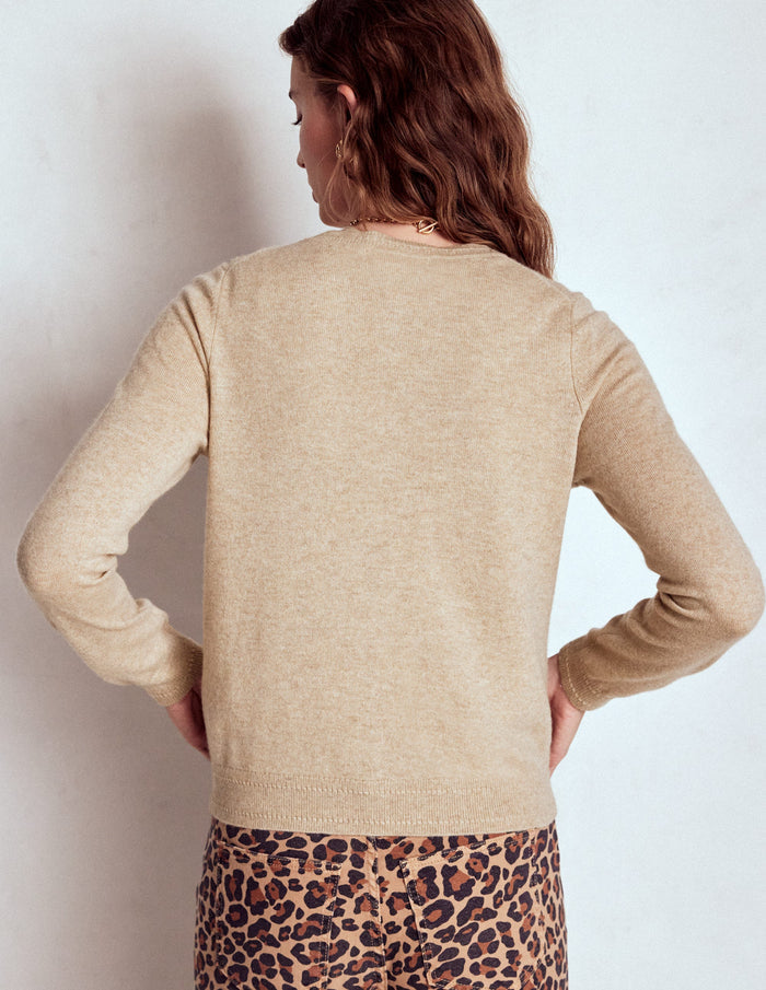 Eva Cashmere Crew Cardigan Chinchilla Melange