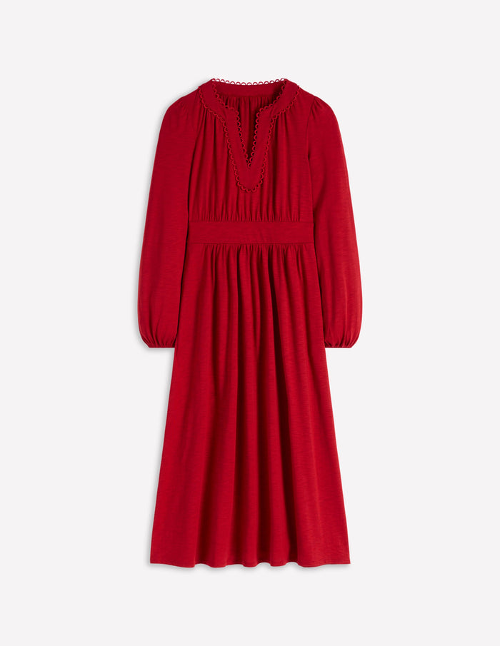 Maddie Picot Trim Midi Dress Carmine Red