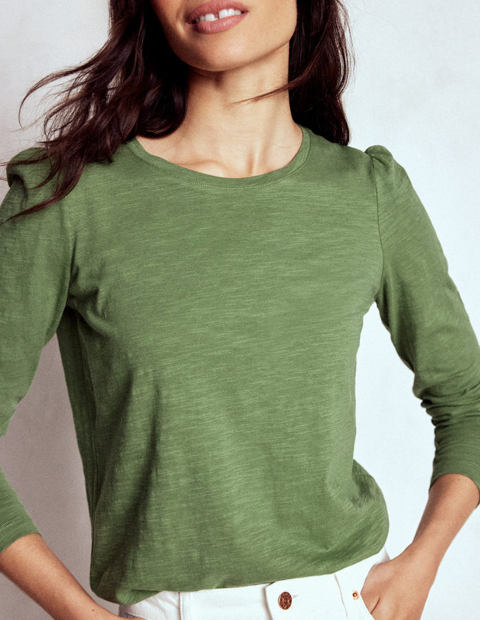 Cotton Crew Long Sleeve Top Safari Green