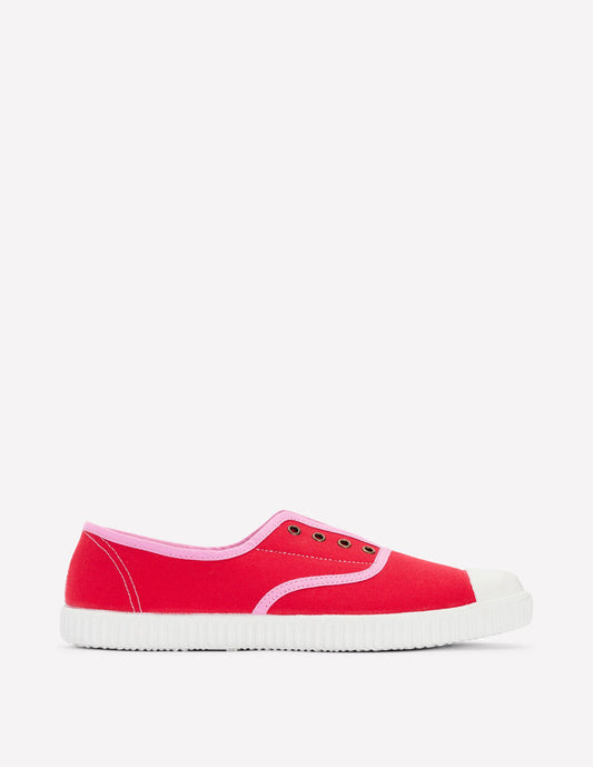 Laceless Canvas Plimsoll Post Box Red/Soft Pink