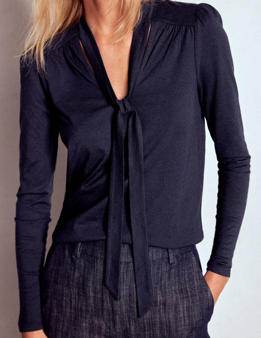 Tie Neck Supersoft Top Navy