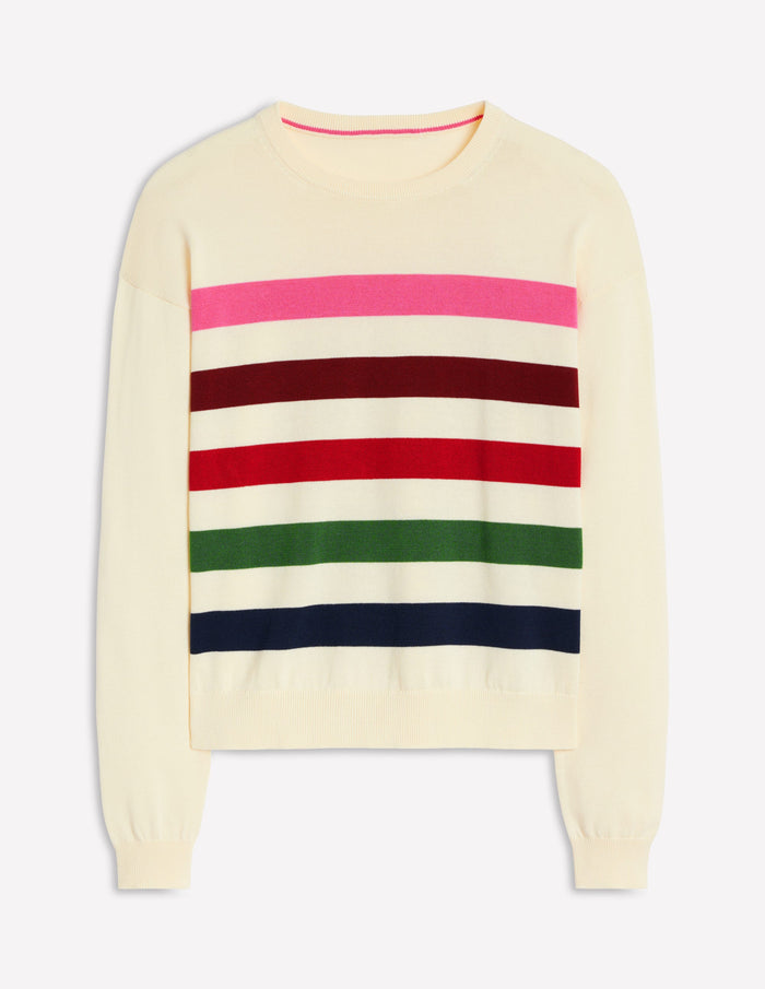 Lara Relaxed Cotton Jumper Ivory, Multi Stripe