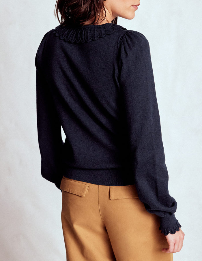 Melina Cotton Ruffle Sweater Navy