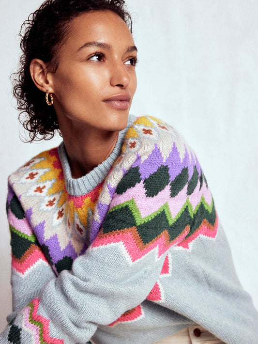 Eleanor Fair Isle Sweater Tourmaline Blue Melange