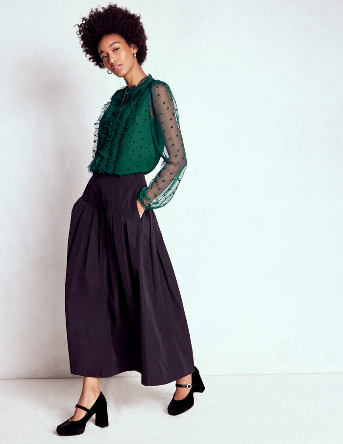 Frilled Tulle Blouse Emerald Night
