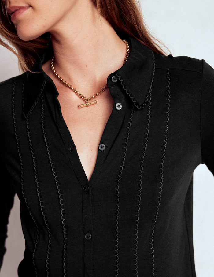 Picot Trim Jersey Shirt Black