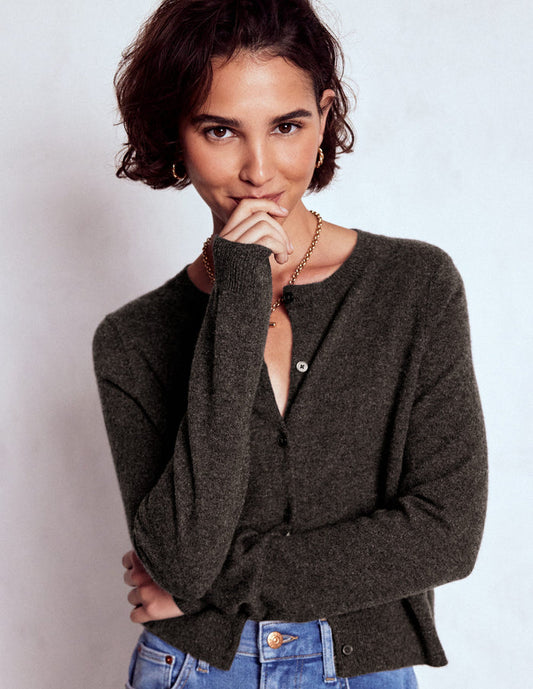 Eva Cashmere Cropped Cardigan Charcoal Melange