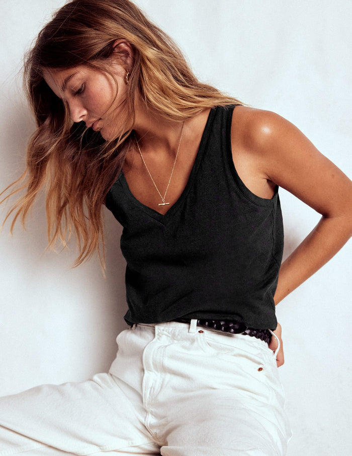 Regular V-Neck Slub Tank Black