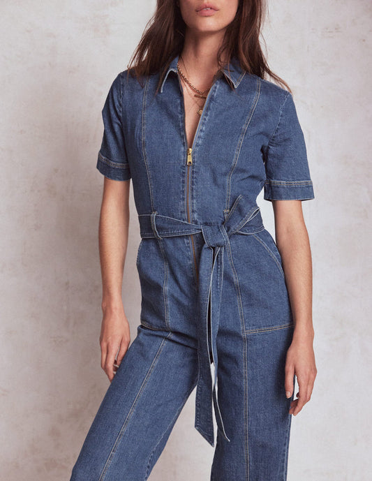 Zip Up Denim Jumpsuit Mid Vintage
