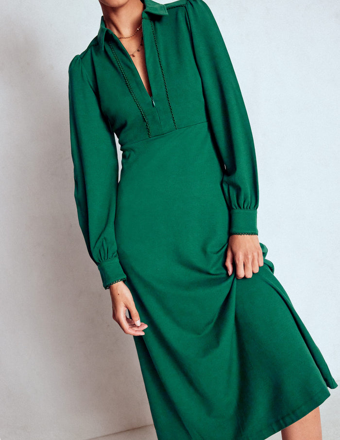 Pip Zip-Up Ponte Midi Dress Emerald Night